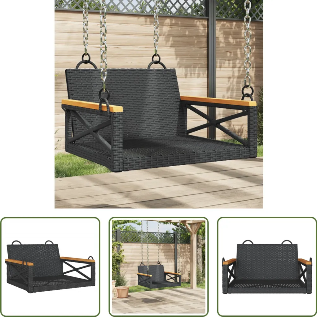 The Living Store Sedia sospesa nera 63x62x40 cm Poly Rattan