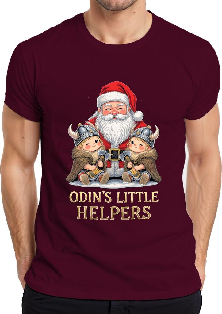 Odin's Little Helpers Weihnachtsmann Wikinger Kinder Retro Lustig Herren T-Shirt, Burgundy, M