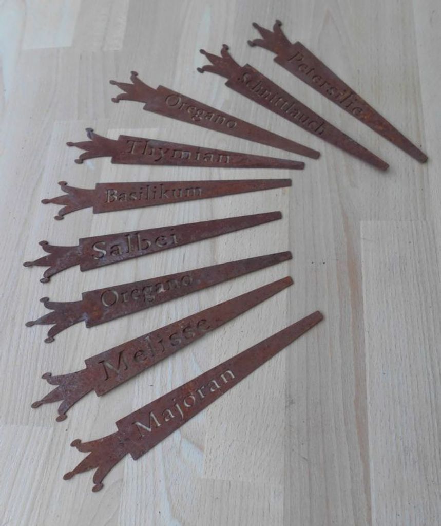 Kräuterstecker Kronen Topfstecker Beetstecker Gewürzstecker 9 Stück Eisen Rost