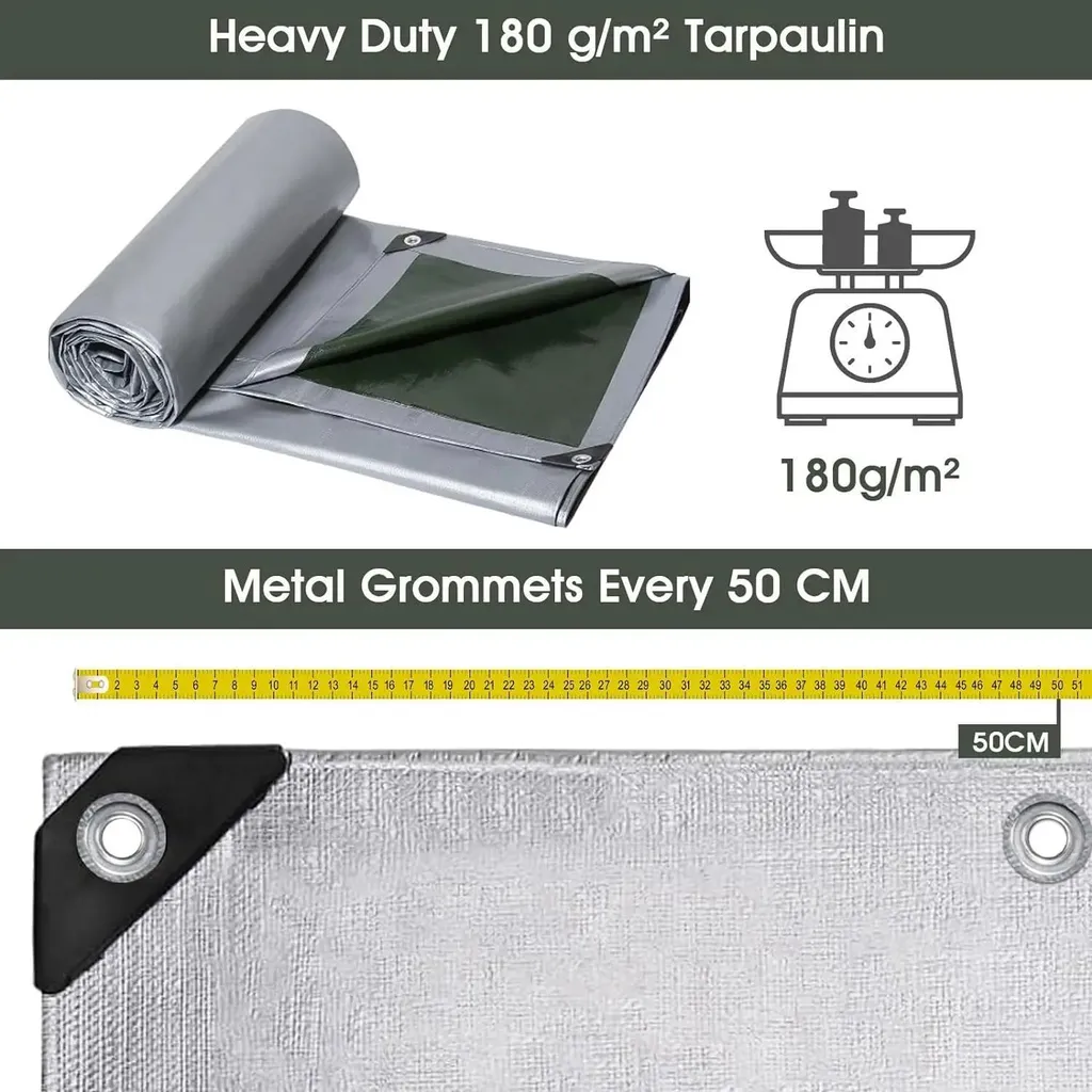 Bâche imperméable 180g/m² résistante aux intempéries et UV - 3x5m Verte