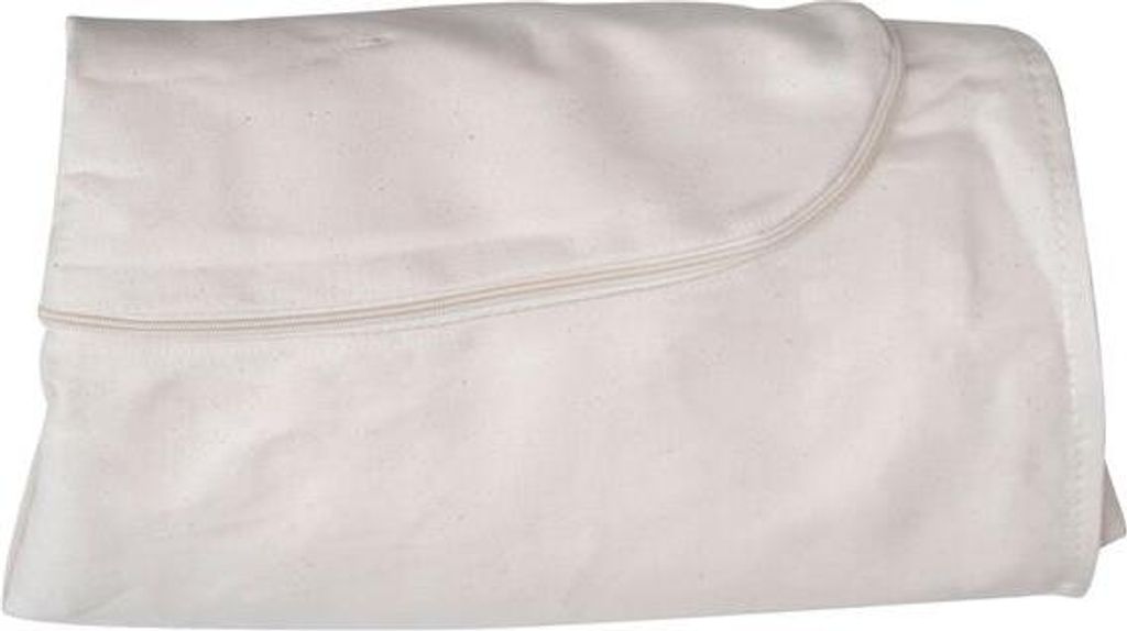 A folded white fabric product, possibly a blanket or hammock, on a white background.