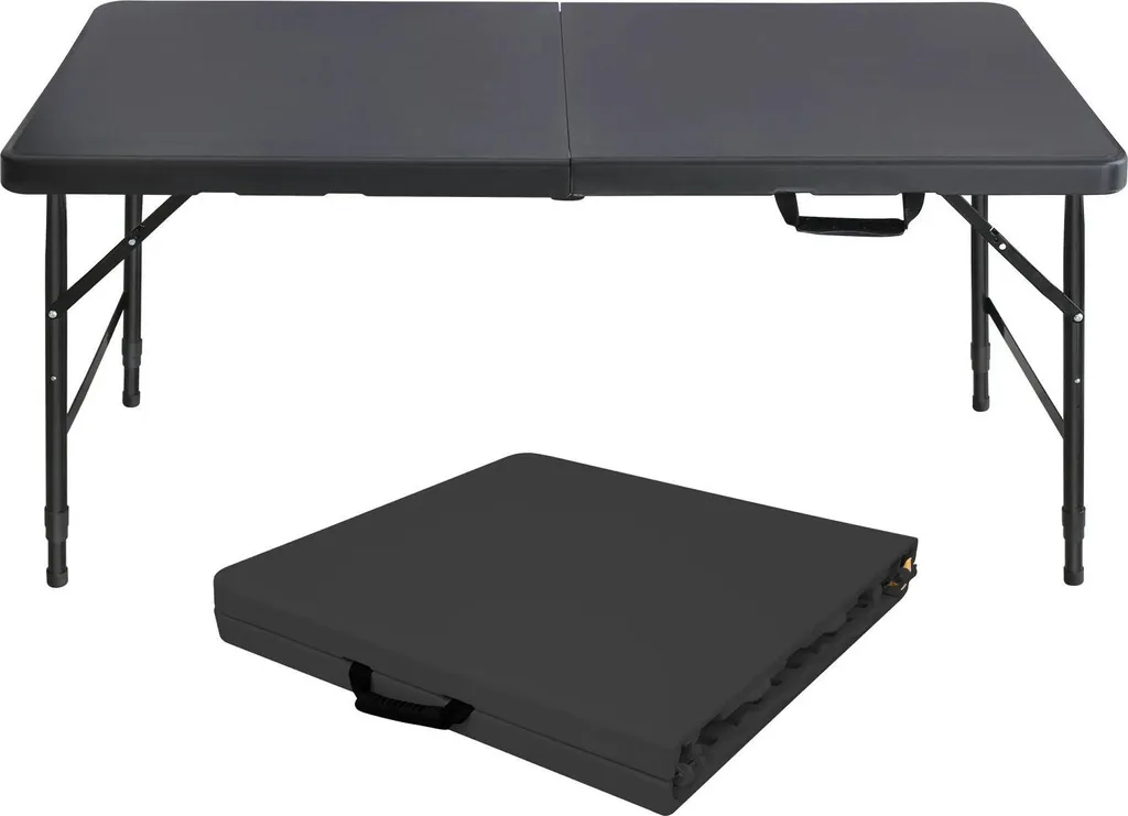 Table Pliante 125 cm Camping 6 Pers - Réglable - Noir - Pliable avec poignée
