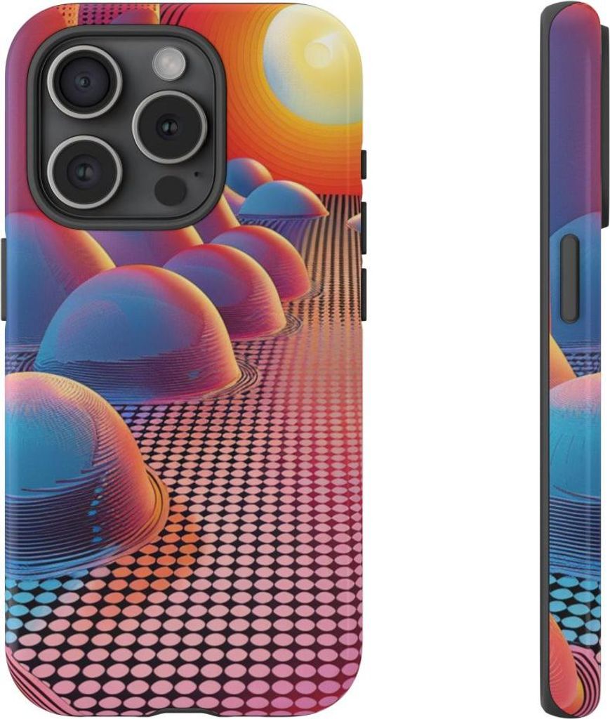 Abstrakter Sonnenaufgang mit blauen Formen – Hülle Kompatibel mit iPhone 15 Pro