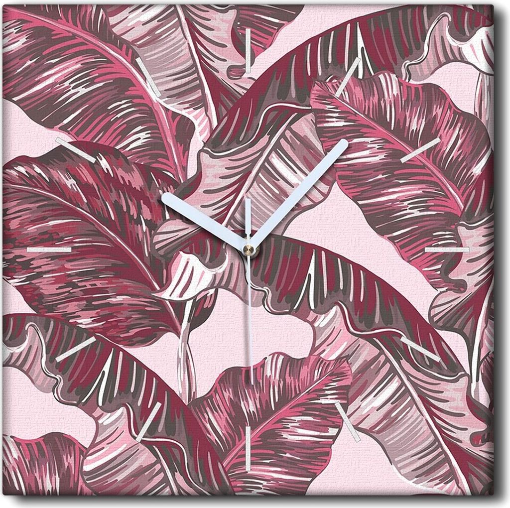 Coloray Uhr auf Leinwand 30x30 cm Wand Uhr Dekoration Wohnzimmer Segeltuch weiße Zeiger -Tropen Palm Bananen