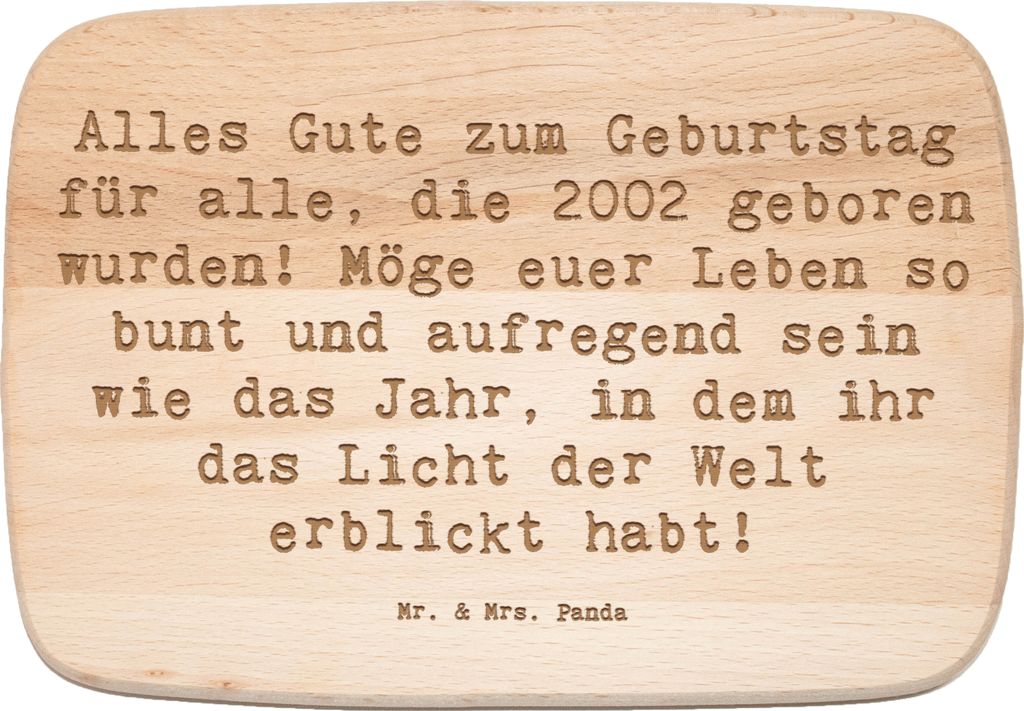 Mr. & Mrs. Panda Frühstücksbrett Spruch 2002 Geburtstag - Transparent - Geschenk, Frühstücksbrettchen, schneidebrettchen, Holzbrett, unvergessl...