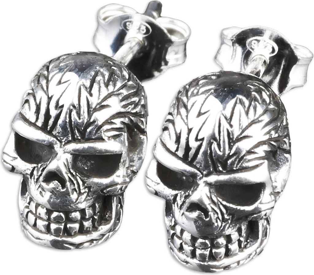viva-adorno 1 Paar Herren Ohrringe Ohrstecker 925 Silber Totenköpfe tätowiert Z218