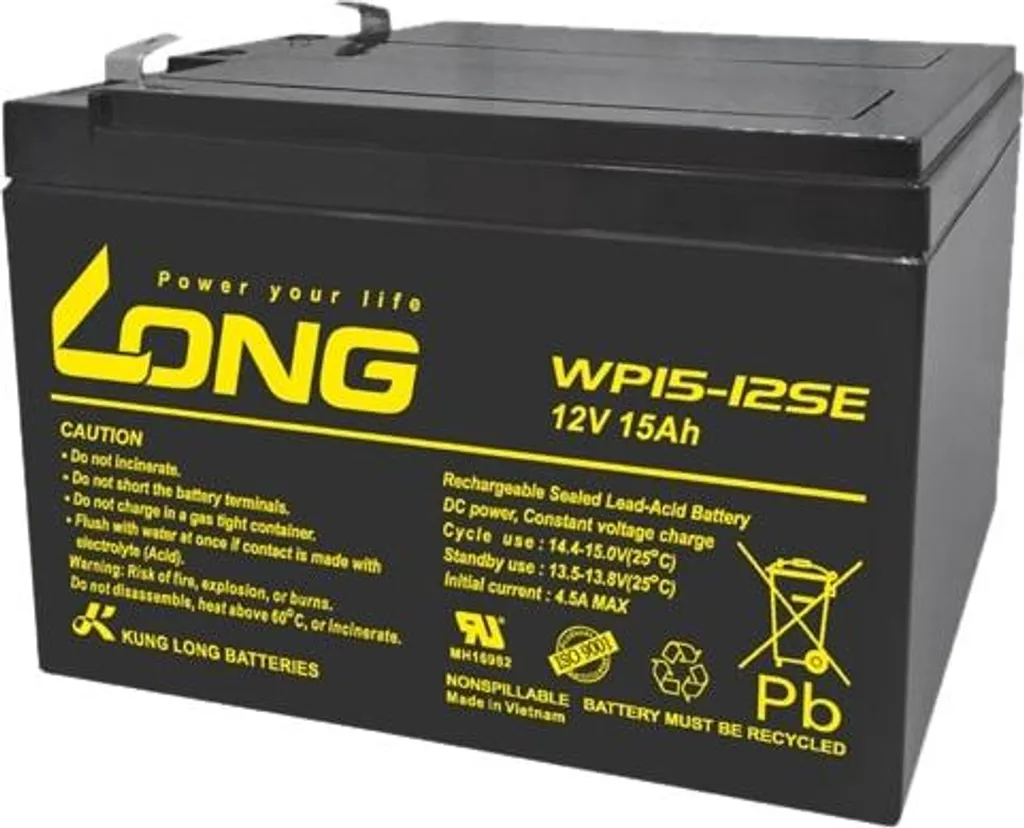 Batterie Onduleur et Alarme 12V 15Ah KUNG LONG WP15-12SE-M de Secours