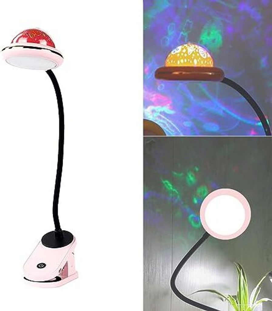 Kinderbettkinder, USB -wiederaufladbare LED -Lampe -Leser -Sternprojektion, Clip auf Lampe, Projektorlicht, Schwselebende am Krankenbett dimmbar, rosa