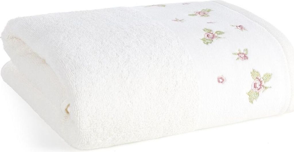 EUROFIRANY | Badetuch - Handtuch - 70 x 140 cm - creme - mit Blumenstickerei - weich