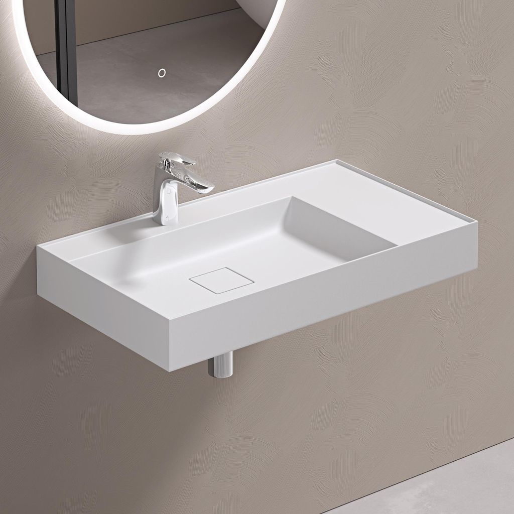 doporro Lavabo Suspendu avec Bonde Vasque à Poser Blanc Mat Image du produit 