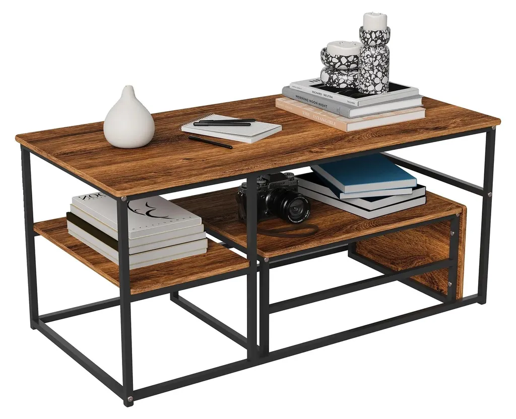 Table de salon moderne empilable effet bois naturel lot de 2 unités