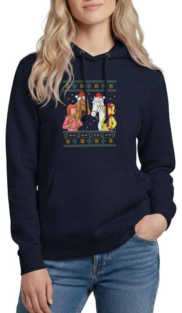 Spreadshirt Bibi und Tina Amadeus Sabrina Weihnachts-Design Damen Hoodie, M, Navy