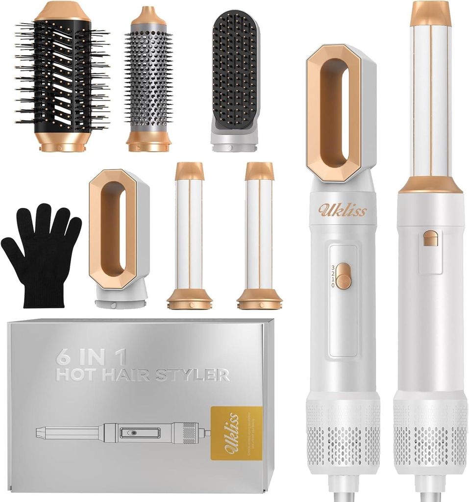 Haartrockner 6 in 1, Multistyler Haarföhn Set mit Luft Lockenstab Automatisch, Rundbürstenföhn, Thermal Brush, Hair Dryer, Warmluftbürste für ...