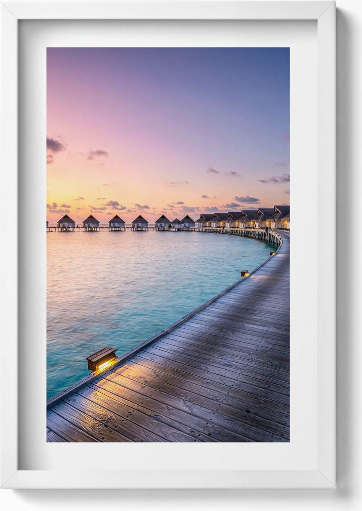 Sonnenuntergang auf den Malediven– Wandbild mit Rahmen – Gerahmtes Bild – Wanddekoration – 40x60 cm – Weiß