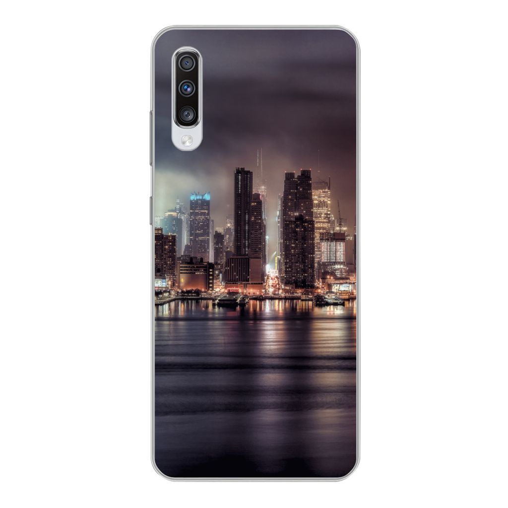 MuchoWow Handyhülle Schutzhülle Hülle für Samsung Galaxy A70 New York - Sturm - Skyline Silikon Softcase Handy Hülle - Schutzhaube