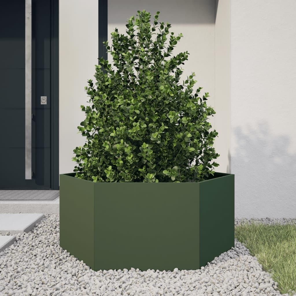 vidaXL Pflanzkübel Olivgrün Sechseckig 104x90x45 Stahl