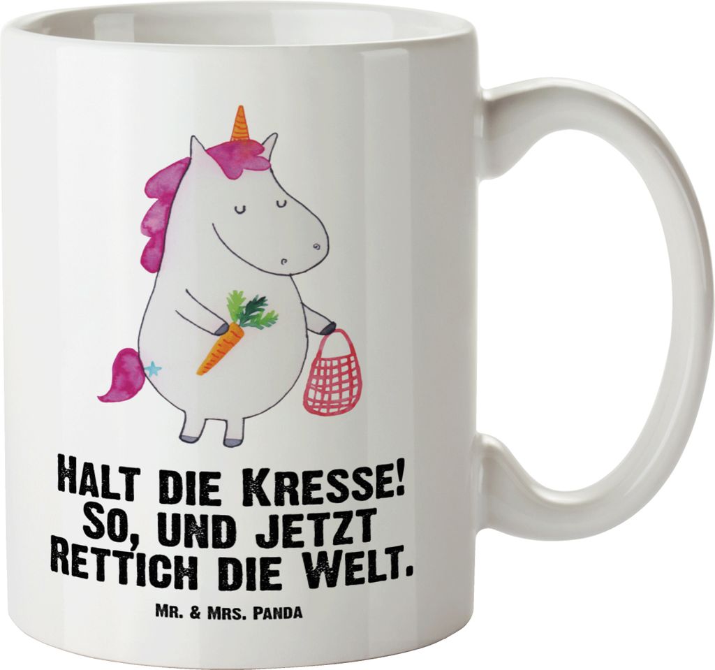 Mr. & Mrs. Panda steingut tasse Einhorn Gemüse - Weiß - Geschenk, Biomarkt, Unicorn, Große, Pott, Einhörner, Keramiktasse, mit henkel, Wochenma...