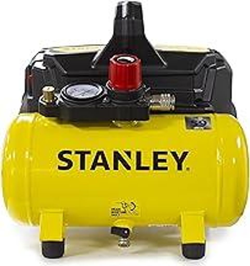 Stanley Kompressor DN200/8/6 - Luftkompressor 8 Bar - Füsterkompressor mit 6L Tankkapazität - Ölfreie Saugkompressor 105L/Min - Mit Griff und An...