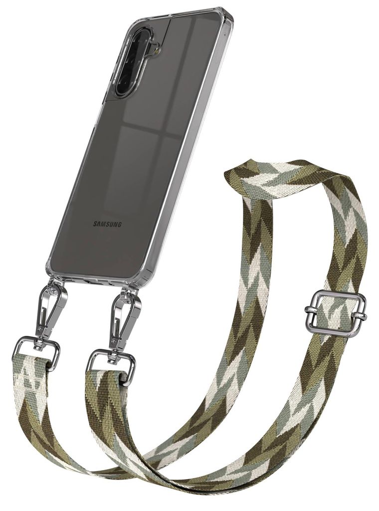 EAZY CASE Handykette - Verstellbarer Trageriemen kompatibel mit Samsung Galaxy A17, Handykordel mit transparenter Silikon-Hülle, Karabiner Silber,...