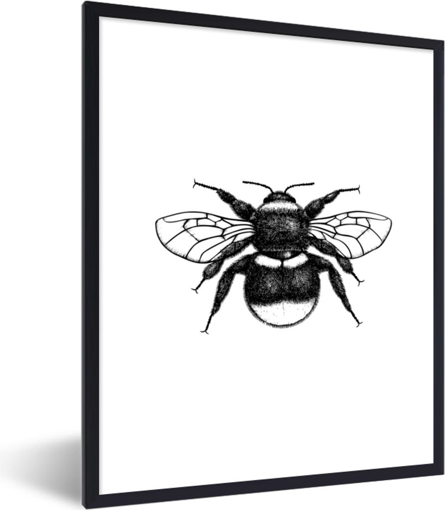 MuchoWow Gerahmtes Poster Hummel - Botanisch - Retro - Insekten 60x80 cm - Poster mit Schwarzem Bilderrahmen Wandposter Rahmen Foto Bilder - Prem...