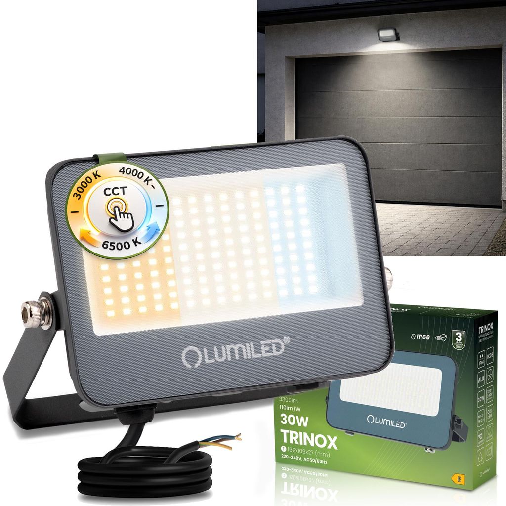 LUMILED LED reflektor vonkajší 30 W 3300 lm CCT 3000 K 4000 Obrázok produktu 