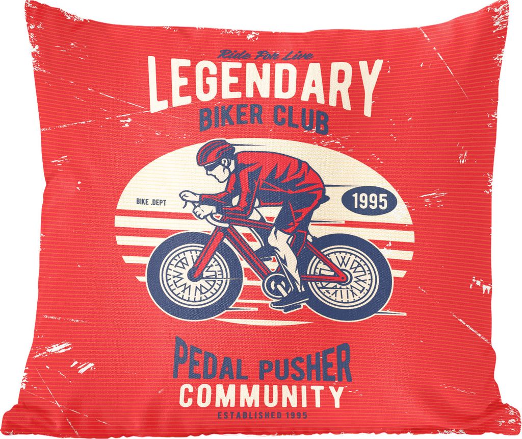 MuchoWow Zierkissen Sofakissen Wohnzimmer Dekokissen 40x40 cm Radfahrer - Fahrrad - Vintage - Foto Kissen - Schlafzimmer Dekoration