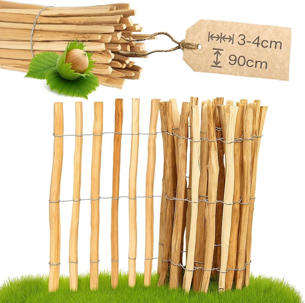 PINEEA Staketenzaun aus Haselnuss 90 cm Hoch – 5m Langer Produktbild 