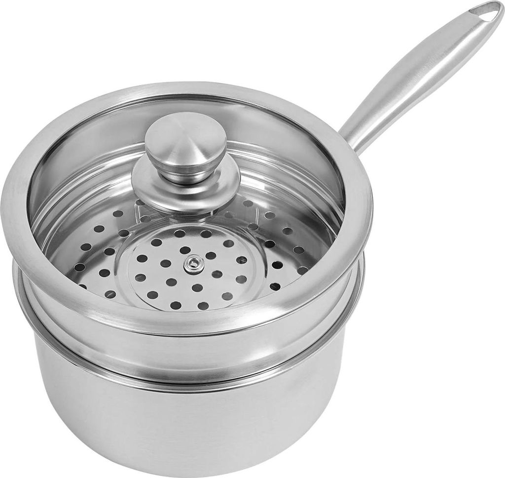 Dampfgar-Topf aus Edelstahl - 2-stöckiger Dampfgarer - 2 l Fassungsvermögen - 304 Edelstahl, gehärteter Glasdeckel - Induktionsgeeignet - Für 3...