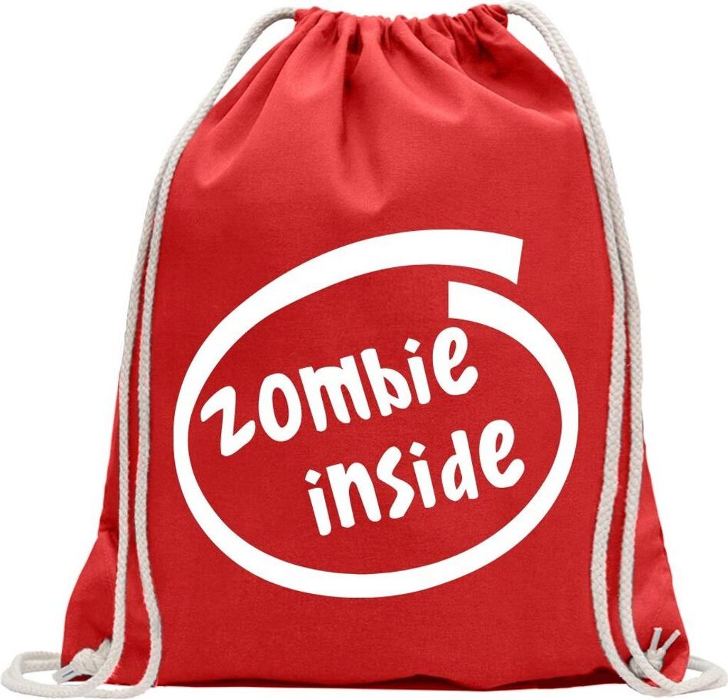Kiwistar - Turnbeutel - rot - Zombie inside - Fun Rucksack Sport Beutel Gymsack Baumwolle mit Ziehgurt