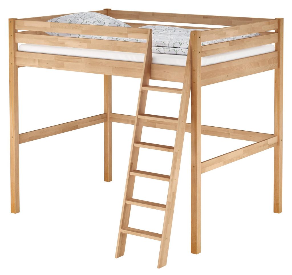 Robustes Doppelbett-Hochbett Stockbett 140x200 Buche natur mit wählbarem Zubehör V-60.24-14ohne Zubehör