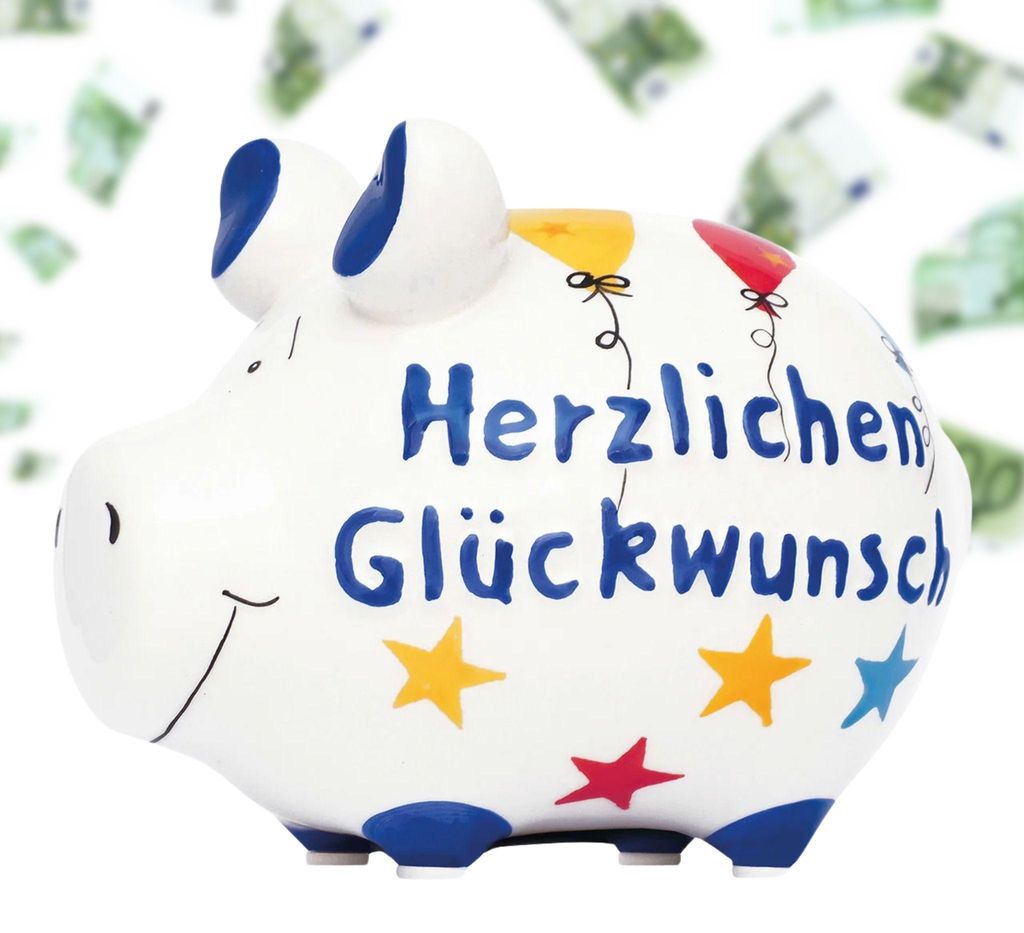 Lustige Spardose Sparschwein HERZLICHEN GLÜCKWUNSCH bunt 12,5 cm