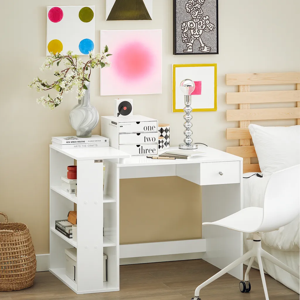 Scrivania Ufficio Moderna SoBuy FWT35-W | Ergonomia e Stile Bianco