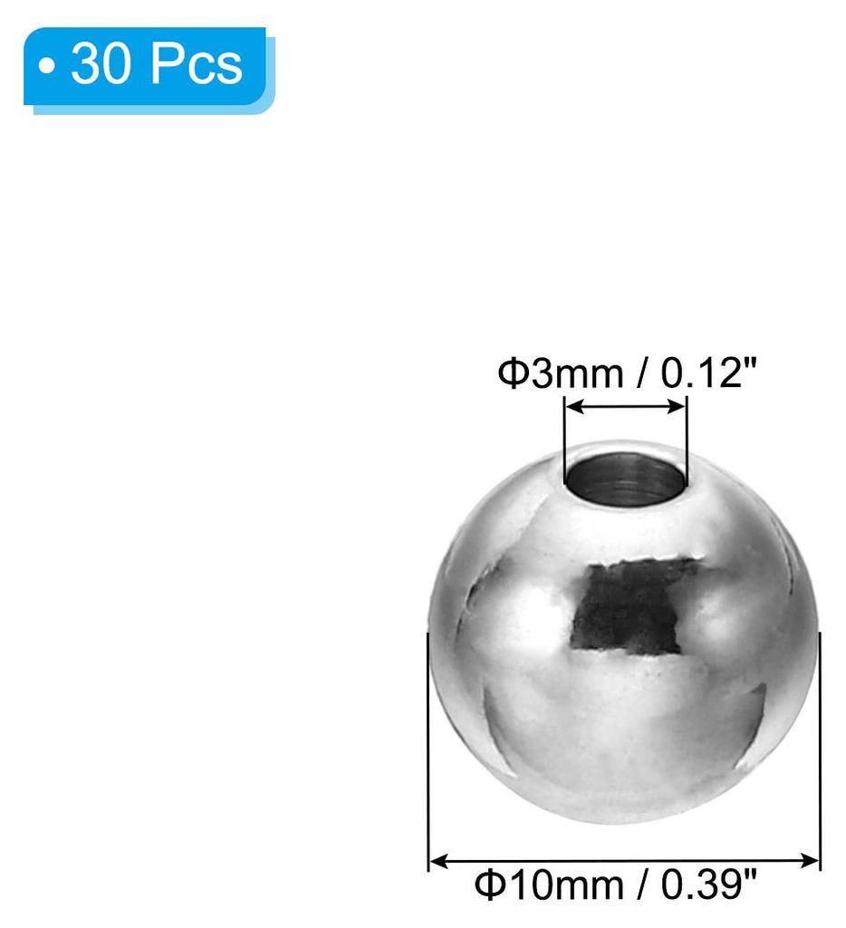 Glatte runde Abstandshalterperlen, 30 Stš¹ck 10mm Au?endurchmesser 3mm Innendurchmesser 304 Edelstahl lose Kugeln Abstandshalter metallische naht...