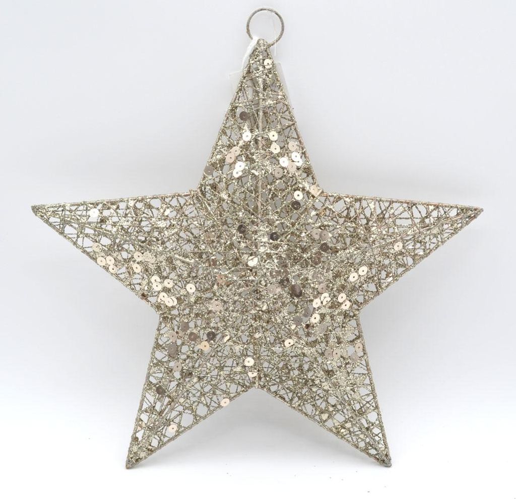 Deko-Stern champagner mit Glitter und Pailletten 20 cm (Länge zwischen zwei Sternspitzen)