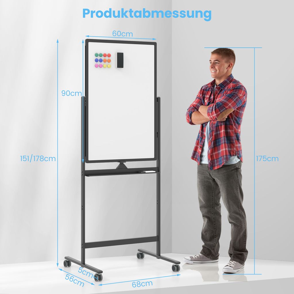 Oboustranná mobilní tabule COSTWAY, 60 x 90 cm, výškově Obrázek produktu 3
