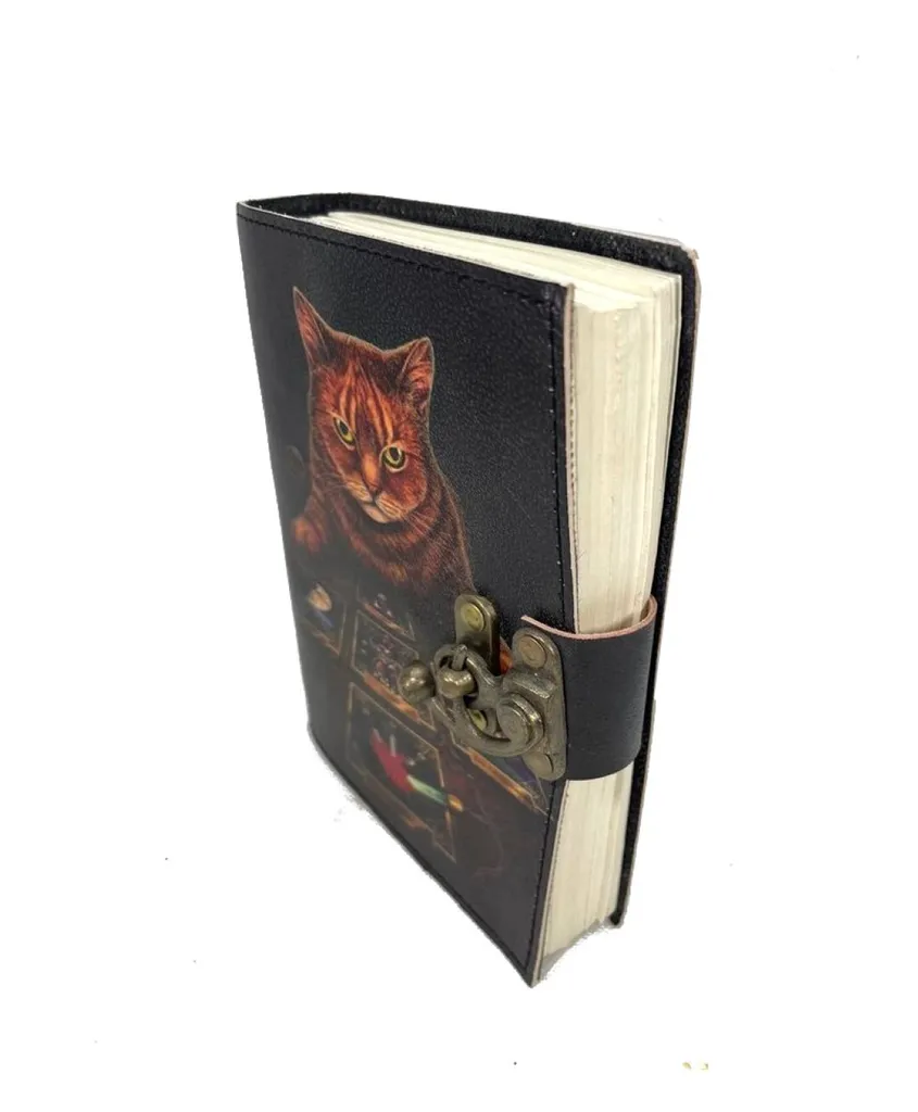 Diario Tarocchi Gatto in Pelle Vintage - Grimoire Magico Stampa UV - 2