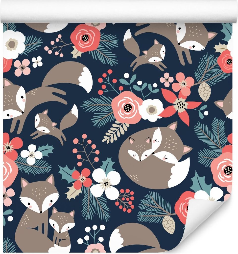 10m VLIES TAPETE Rolle Kinderzimmer Wald Tiere Füchse Blumen Familie XXL