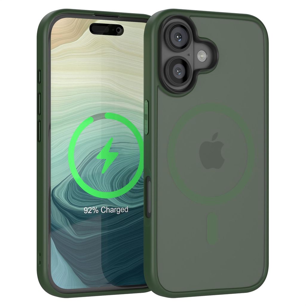 EAZY CASE - Outdoor Case mit MagSafe Funktion kompatibel mit Apple iPhone 16, induktives Laden, stoßfest, Silikonhülle mit Kameraschutz in Dunkel...