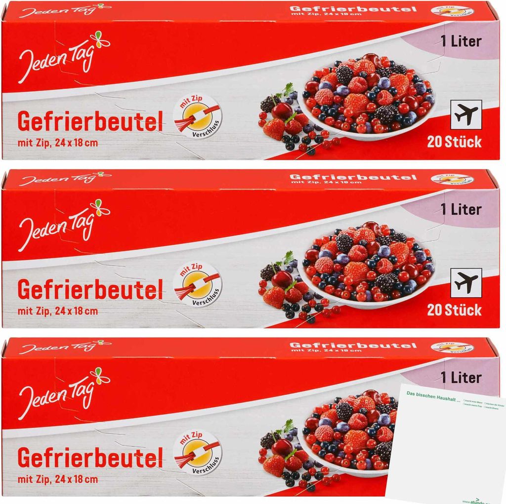 Jeden Tag Gefrierbeutel mit Zip 1l 3er Pack (3x20Stk) + usy Produktbild 