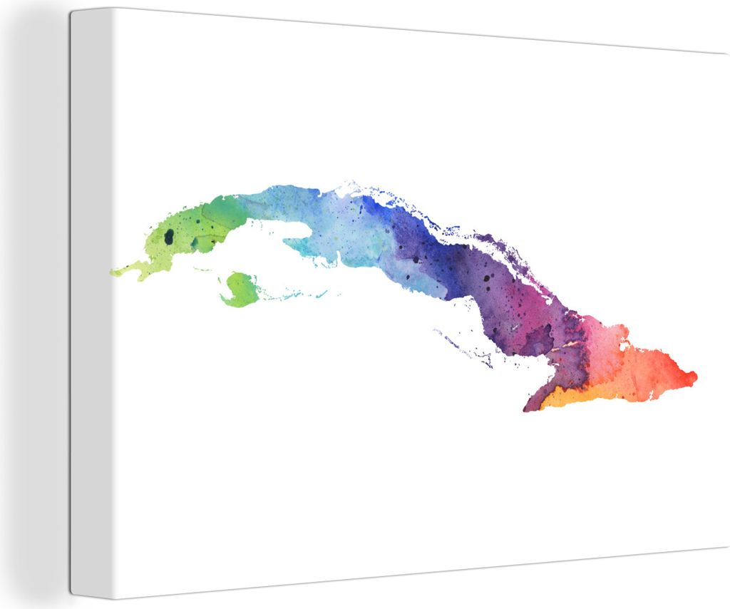 OneMillionCanvasses - Leinwandbilder - 140x90 cm, Eine Illustration der Karte von Kuba in den Farben des Regenbogens, Wandbilder Kunstdruck Wandd...