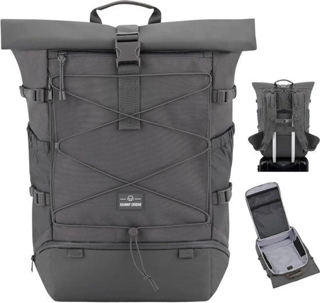 Sac à Dos Rolltop Résistant à l'Eau 37L avec Compartiment PC Gris