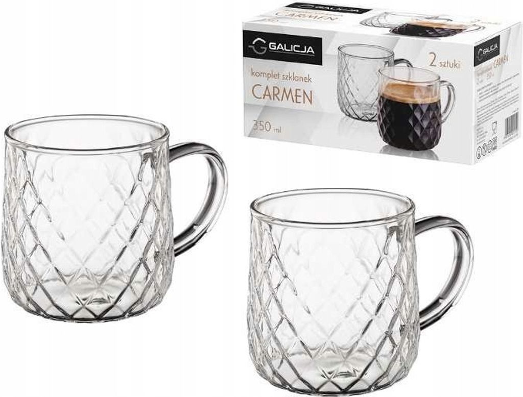 CARMEN Gläserset 350 ml, 2-teilig, Borosilikatglas für Kaffee und Tee, geprägtes geometrisches Rautenmuster