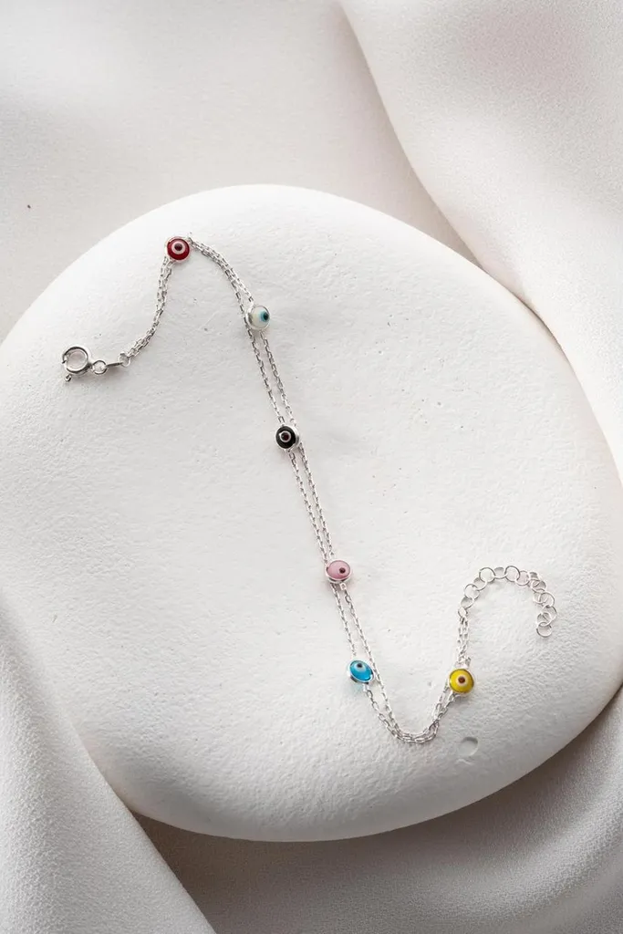 Bracelet œil de Nazar en argent sterling 925 rhodié et émail coloré