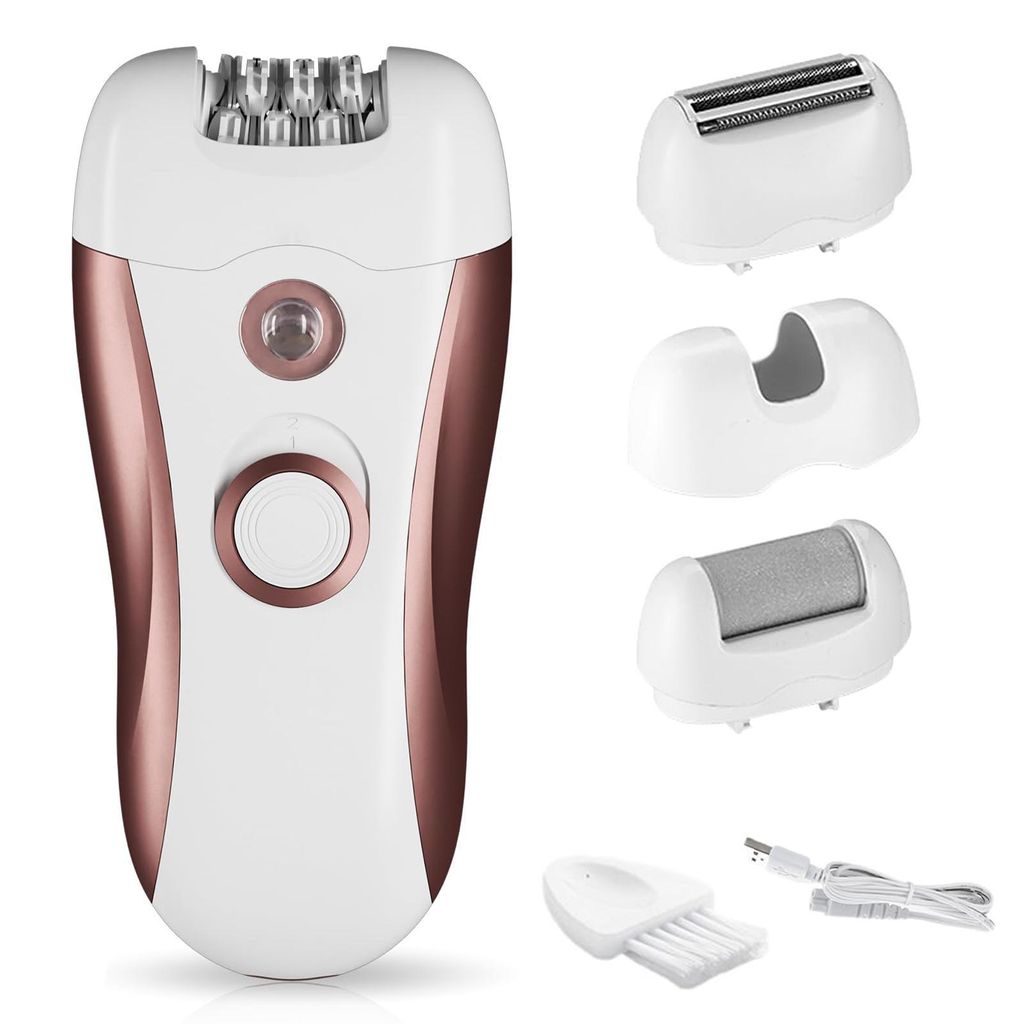 Damen-Epilierer,4-in-1 kabelloser Haarentferner mit LED-Licht, 2 Geschwindigkeiten,für Gesicht,Achseln, Beine, Intimbereich & Bikinizone, schmerzfrei