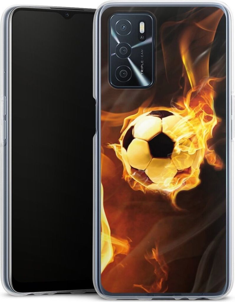 DeinDesign Handyhülle für Oppo A16s Silikon Hülle Case Smartphone Schutzhülle Ball Feuer Fußball