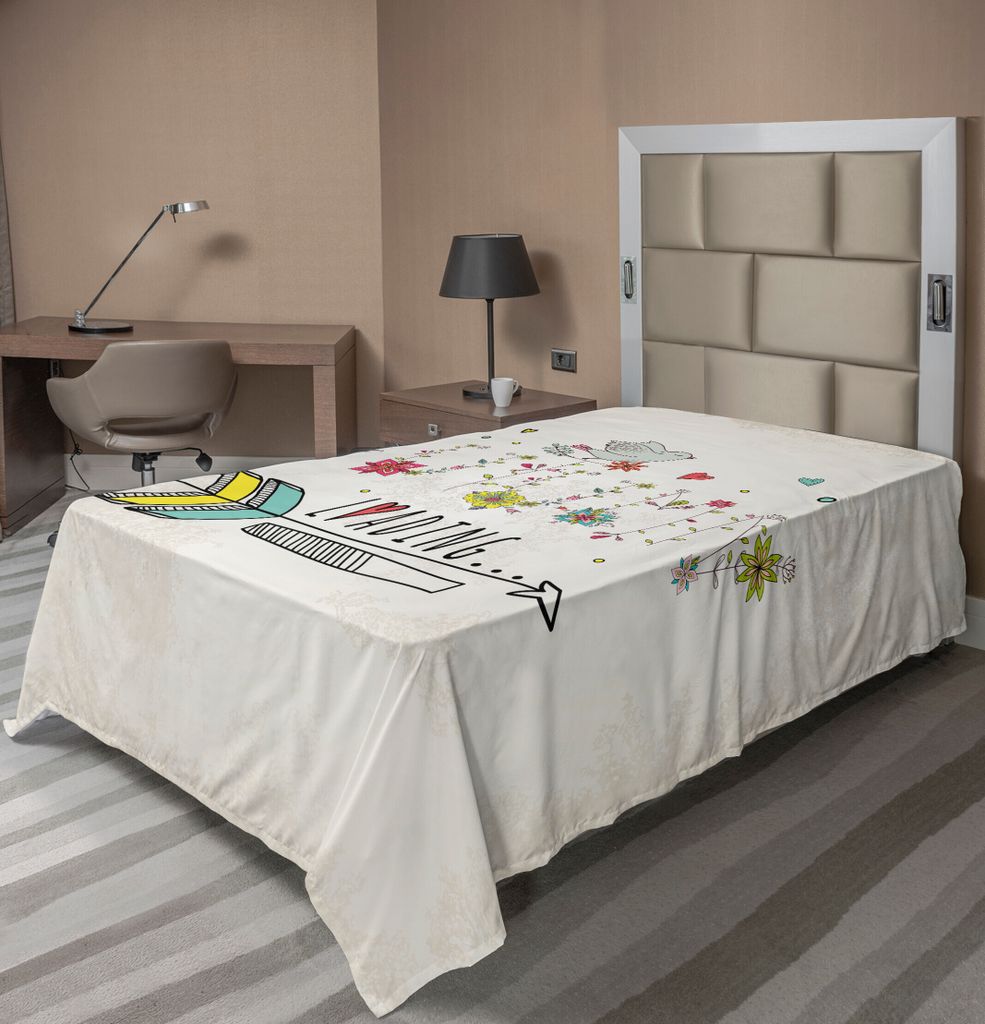 ABAKUHAUS Sprichwort Bettlaken, Herbst Wird Phrase Mit Blumen Pfeil Blumenelement Vintage Art Kunst Laden, weiches bequemes oberes Bettlaken für e...