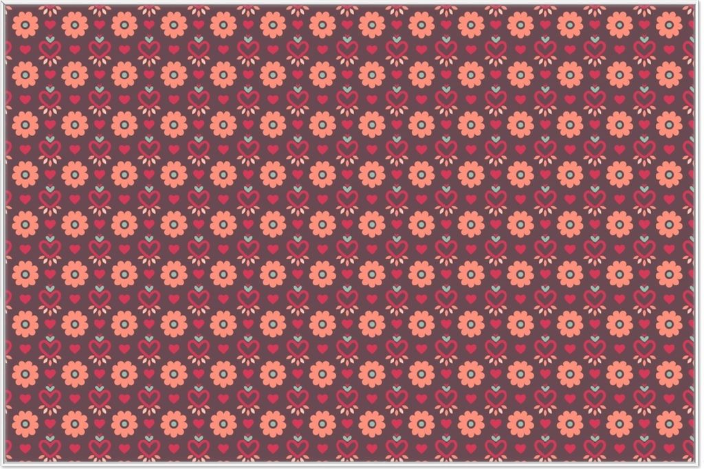 Wallario Wandbild Muster mit Blumen und Herzen, Größe: 61 x 91,50 cm, Poster mit weißem Aluminiumrahmen