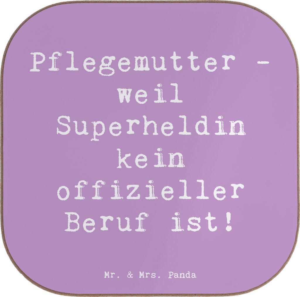 Mr. & Mrs. Panda Flaschenuntersetzer Spruch Pflegemutter Superheldin - Lavendeltraum - Geschenk, Handarbeit, Untersetzer Glas, unterleger, für Gl...
