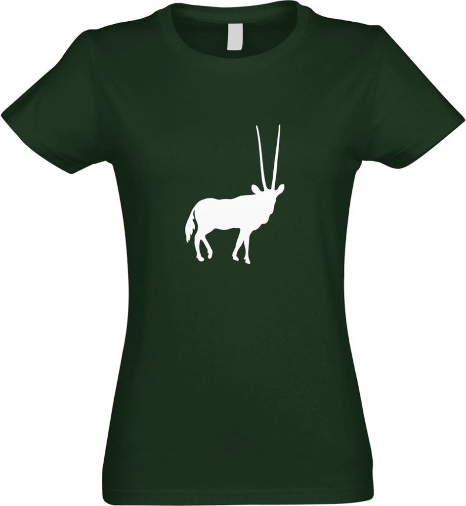 Kiwistar - T-Shirt tailliert - Damen - flaschengrün - Antilope Impala Kudu Gabelbock - mit Motiv Bedruckt - Funshirt Design - Sport - Freizeit - D...
