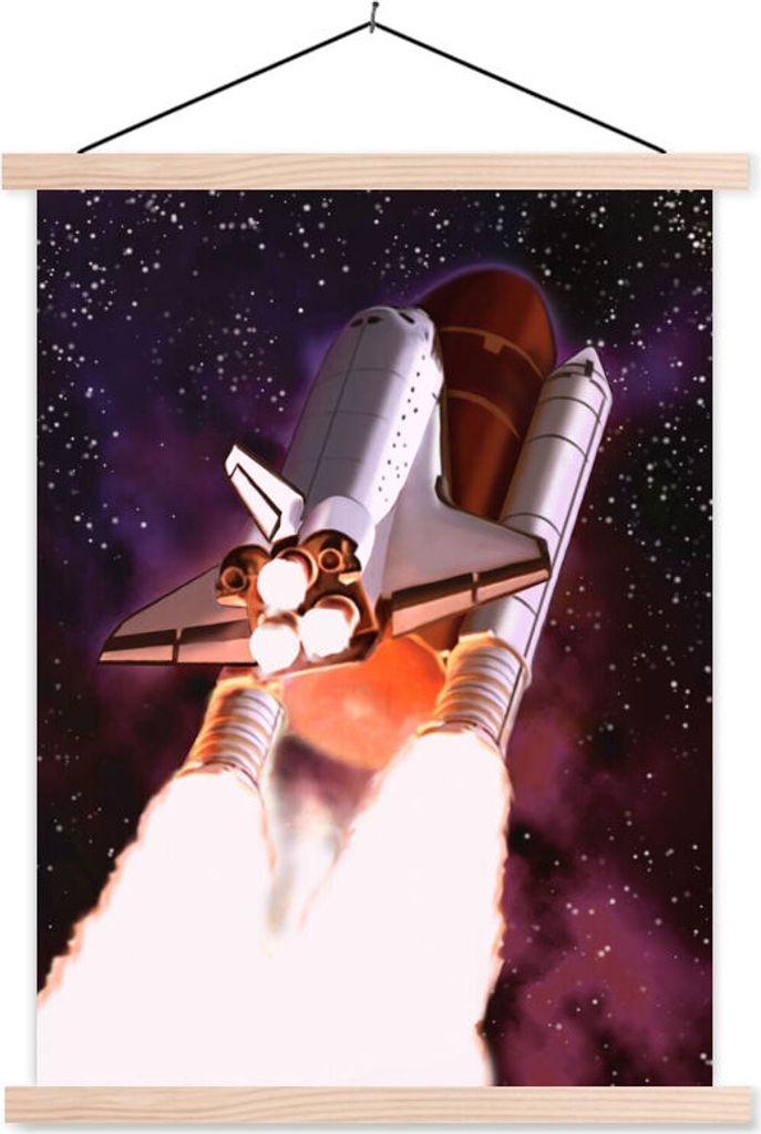 MuchoWow Textilposter Eine Illustration des gestarteten Space Shuttles 120x160 cm mit holzfarbenen Rahmen - Plakatkarton